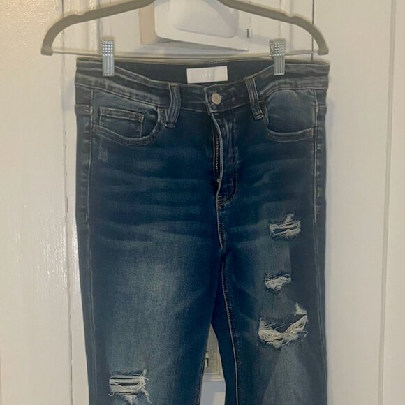 Vervet Blue Jean: Giant Step - Distressed High Rise Flare Jeans - Picture 3 of 11